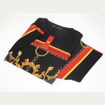 Men LAVERITA European Fashion Crew Shirt Rhine Stones Chain Florals 12085 Black image 6