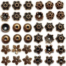 40 Bead Caps Antique Copper Tone Spacers Findings Floral Assorted Lot 8m... - $5.83
