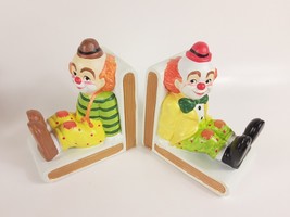 Colorful Clown Bookends Lefton VTG 80s Happy Circus (Pair of book ends) - $19.60