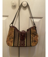 Fossil Floral Canvas And Leather Handbag Vtg Cross Shoulder Bag - $25.36 CAD