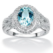 Womens Platinum Over Sterling Silver Oval Cut Blue Topaz Diamond Accent Ring - £209.59 GBP