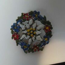 Vintage Multi-Color Floral Enamel Brooch - $13.85