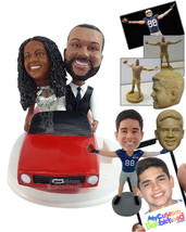 Personalized Bobblehead Wedding couple wearing a beautifull dress driving off on - $239.00