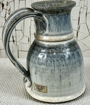 Vintage TUBBY MUD CO Hand Thrown Pottery Pitcher Handmade Signed Blue Drip Glaze - £18.31 GBP