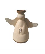 Pottery Angel Candle Holder Clay Signed Winged  - £19.83 GBP
