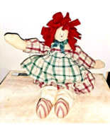 Vintage 13&quot; Raggedy Ann Doll Handmade Red Green Plaid Dress Cloth  - £14.73 GBP