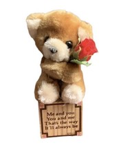 Vtg 1985 Plush Bear on Block With Rose Me And You Sweetheart Valentine&#39;s Gift - £7.90 GBP