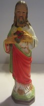 Vintage Sacred Heart Of Jesus Chalkware Statue Figurine with original box - $28.45