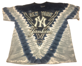 New York Yankees Vtg Y2K Liquid Blue/Majestic Tie Dye (Size Xl) Baseball T-SHIRT - £31.59 GBP