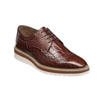 25725-221 Cognac Stacy Adams Alario Wingtip Croco Embossed Leather Shoes image 9