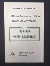 University of Minnesota Coffman Memorial Union 1963 - 1964 Reception Pro... - $20.00