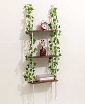 3 Tier Macrame Wall Hanging Shelf with Fake Ivy Leaves,Boho Room Decor Handmade - £31.62 GBP