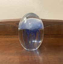 Blue Jelly Fish Art Glass Sculpture Paper Weight 4 Inches - £11.21 GBP