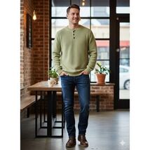 Oscar De La Renta Sweater Mens Green Henley Cabincore Lounge Knit Size L... - $24.95