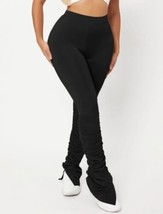 SHEIN Women&#39;s SXY High Waisted Skinny Ruched Stacked Pants  Black Sz Large - £8.88 GBP