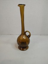 Vintage Art Glass Amber Swirl Hand Blown  9&quot; Tall Handled Pitcher Carafe - £17.32 GBP