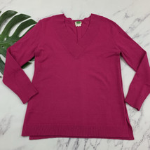 Anthropologie Galizia Pullover V-Neck Sweater Size M Bright Pink Stretch... - £23.79 GBP