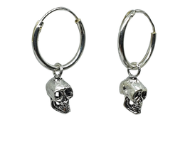 Skull Earrings Hoop Sleepers 12mm Hinged Ring 925 Sterling Piercing Jewellery - £9.87 GBP