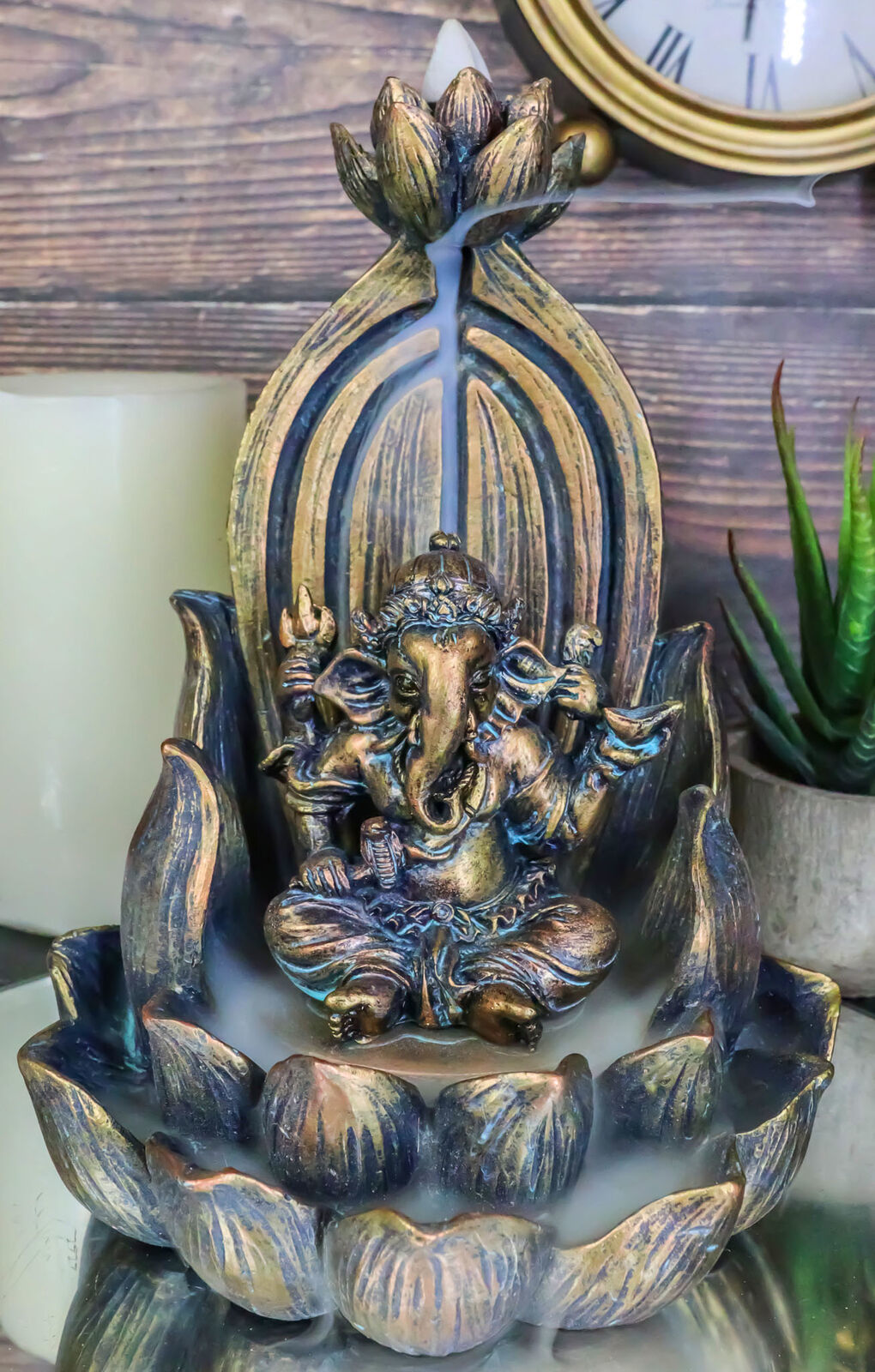 Hindu Elephant God Ganesha On Lotus Throne Backflow Cone Incense Burner ... - $29.99