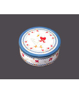 Round cookie tin. White geese, red ribbons, blue checks. American Trends... - £50.52 GBP