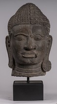 Antigüedad Khmer Estilo Gris Piedra Yaksha &amp; Yakshaswaroop Shiva Cabeza - - $4,126.56