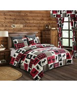 3 pc LODGE LIFE King QUILT SET BLACK BEAR MOOSE CABIN RED BUFFALO CHECK - $86.93 CAD