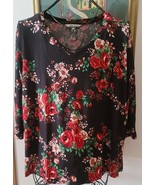Pioneer Woman ~ 3/4 Sleeves ~ V-Neck ~ Black Floral T-Shirt ~ Size XL (1... - £17.67 GBP