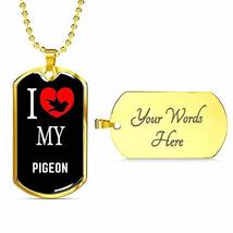 Bird Owner Gift Pigeon Necklace Stainless Steel Or 18k Gold Dog Tag 24&quot; Chain - £48.53 GBP