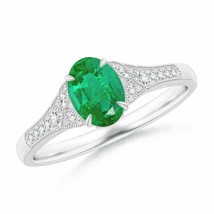 ANGARA Aeon Vintage Inspired Oval Emerald Solitaire Engagement Ring - £824.86 GBP