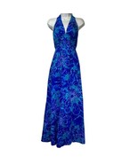 Vintage Hawaii Nei 60s &amp; 70s Blue Floral Halter Maxi Hawaiian Dress Size... - $66.82