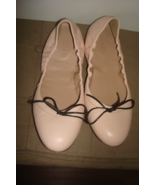 J Crew Sz 7 1/2 Light  Pink Leather Ballet Flats w/Black Bows Made in ITALY - £14.57 GBP