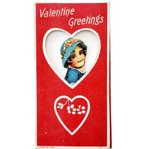 1960s Valentine&#39;s Day Greeting Card Lithograph Girl In Blue Dress Vintag... - $19.99