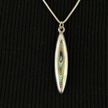 MEXICAN sterling silver &amp; abalone shell necklace - 18&quot; box chain &amp; 1.25&quot;... - $25.00