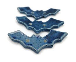 3Pcs Blue Ceramic Sewing Buttons 80 mm Halloween Bat Buttons Large Handmade - £17.50 GBP