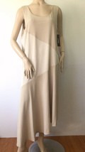 NEW DKNY Satin Paneled Asymmetrical Hem Sleeveless Shift Dress, Beige (Size L) - £48.03 GBP