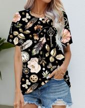 Blouse Women&#39;s Black T Shirt Fashion Digital Print Model #16 - £16.11 GBP