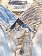 Nautica Mens Oxford Shirt Blue Pin Stripe Long Sleeve Cotton Button Sailboat Med - £15.85 GBP