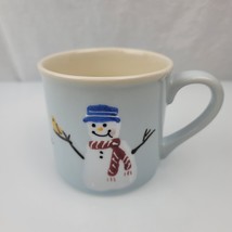 Crate &amp; Barrel Hartstone Coffee Mug Snowpeople Snowman Bird Hand Painted... - $258.34 MXN