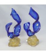 Murano Glass Sculpture Blue Ribbon Gold Sprinkles 13-1/2" Tall Italy Ven... - $391.99