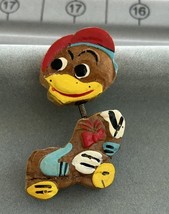 Vintage Hand Painted Monkey Nodder Bobble Brooch Spring Neck Wood Hand P... - $17.82