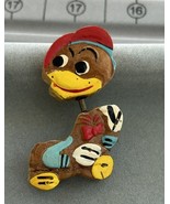 Vintage Hand Painted Monkey Nodder Bobble Brooch Spring Neck Wood Hand P... - $17.82