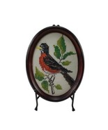 Vintage Oval Embroidered Needlepoint Cross Stitched Red Bird Wall Art w ... - £14.94 GBP