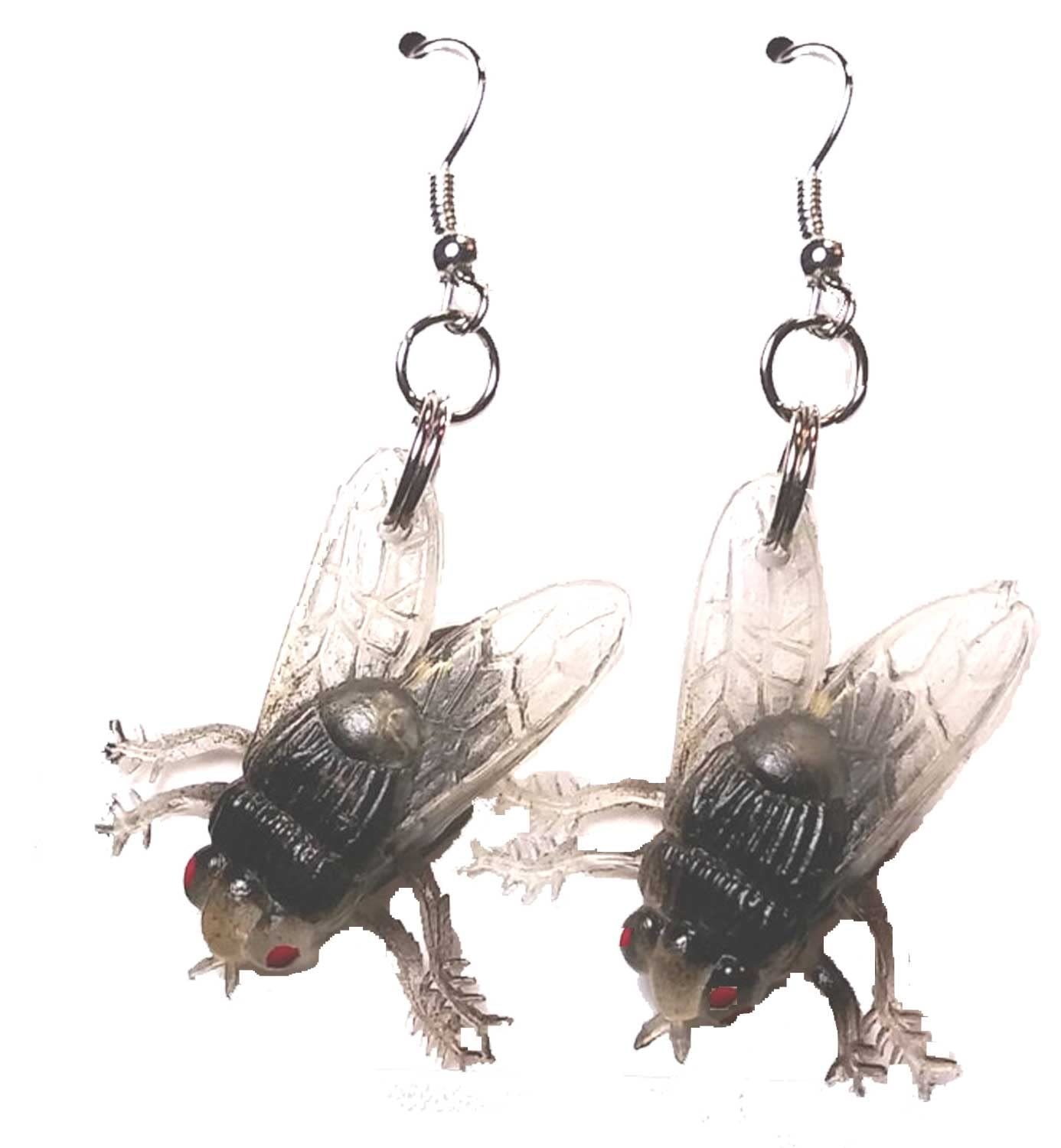 Funky HOUSE FLY FLIES EARRINGS Funny Weird Fishing Camping Garden Bug Insect Gag - £5.39 GBP