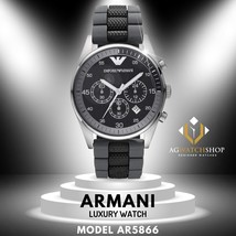 Emporio Armani Men&#39;s AR5866 Black Chronograph Dial Rubber strap Watch - £105.66 GBP