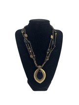 Coldwater Creek Necklace Triple Strand Black Gold Tone Pendant Ornate 20&quot; - £19.44 GBP