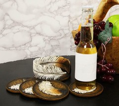 Ebros Rustic Western Indian Eagle Feather Coaster Holder with 4 Round Coasters - £21.38 GBP