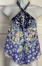 Sienna Sky Women&#39;s Halter Top Shirt Blouse  Boho Blue Floral Scarf Top size XS - £11.19 GBP