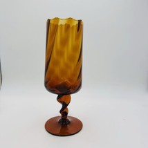 MCM Empoli Art Glass Italy Amber Optic Footed Twisted  Swirl Stem Vase C... - $58.50