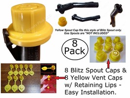 16pcs total NEW Combo Pk 8 BLITZ Yellow Spout Caps +8 YELLOW GAS CAN VEN... - £16.35 GBP