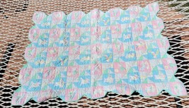 Vintage Baby Quilt - Handmade Crib Blanket Pastel Animal and Vintage Prints - £48.07 GBP